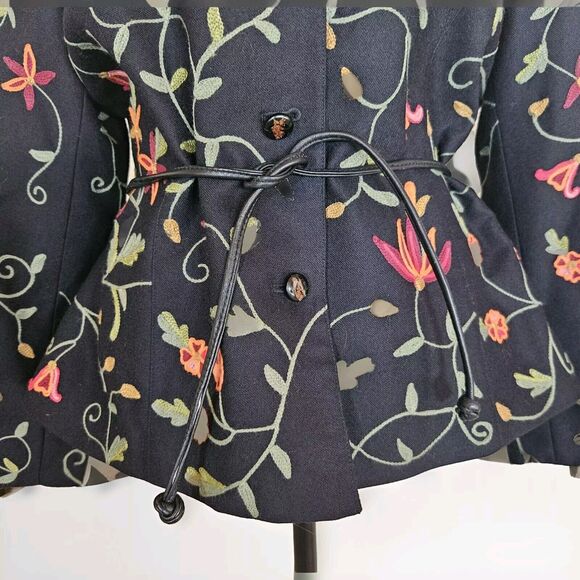 VTG Noviello Bloom Wool Embroidered Jacket W/belt Size 12 - Picture 2 of 16